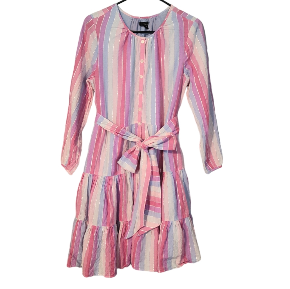 J. Crew Pastel Stripe Belted Button Up Dress Womens Waist Tie Womens Short S